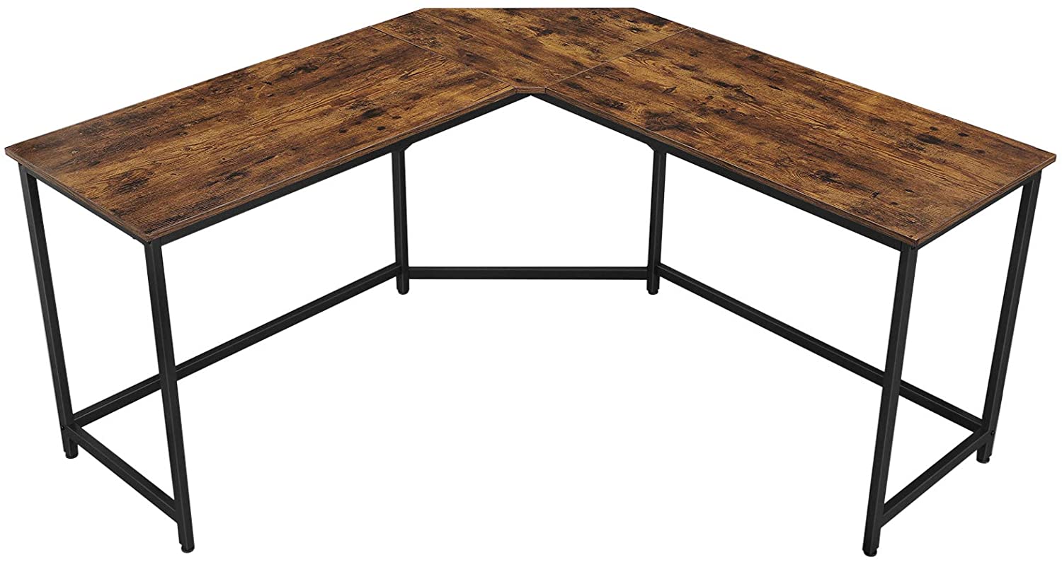 L-Shaped Computer Desk, Rustic Brown and Black