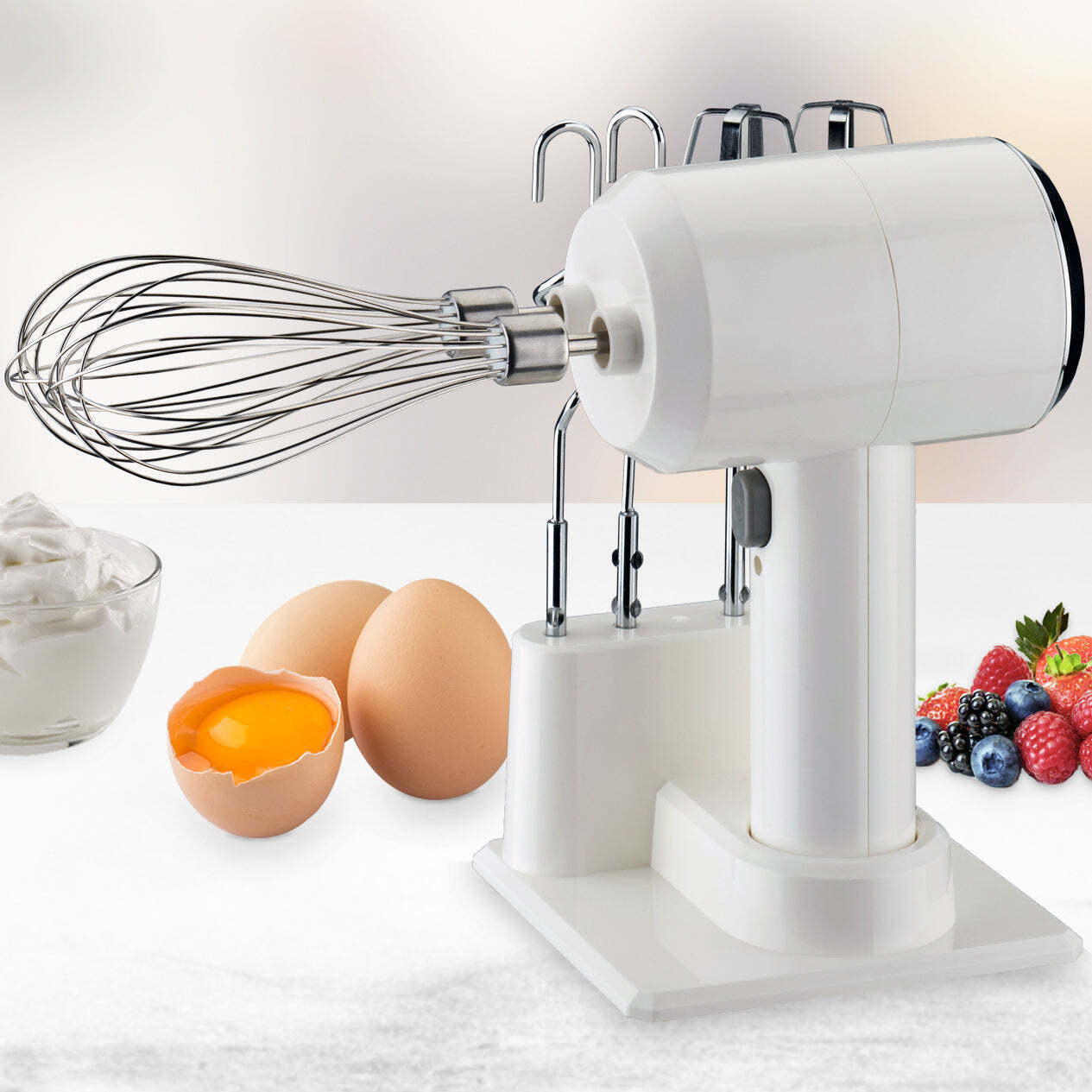 20cm Cordless Hand Mixer w/ Stand for Home Cooking & Baking-QLD_Metro