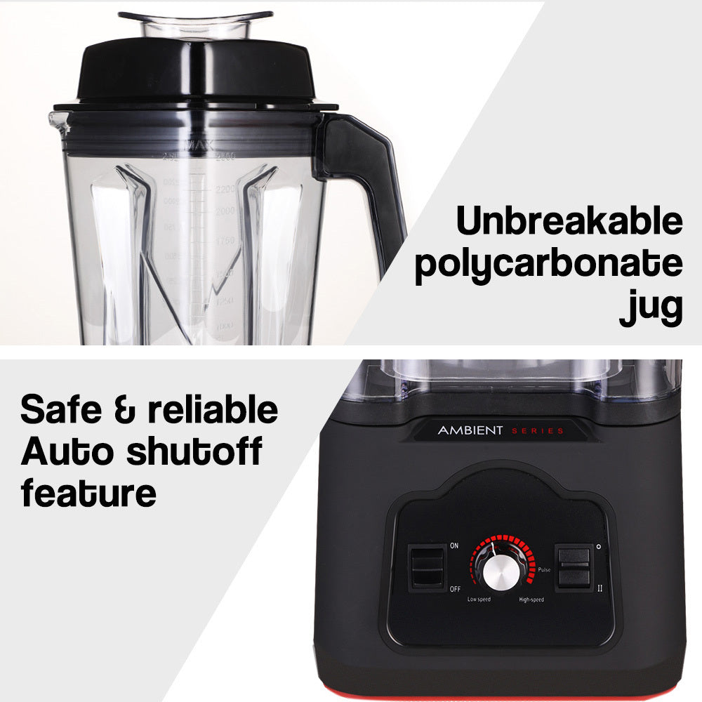 POLYCOOL Commercial Blender Quiet Enclosed Processor Smoothie Mixer Fruit, Black-NSW_Rural