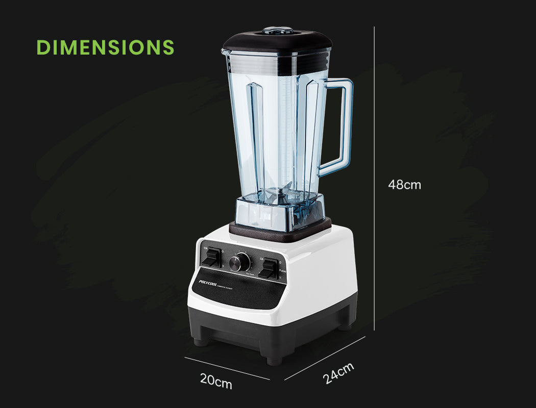 POLYCOOL 2L 2200W Commercial-Grade Blender with BPA-Free Jug for Drink, Smoothie, Food, Ice, White-NSW_Metro