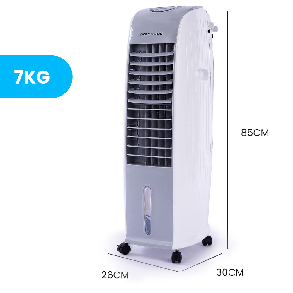 POLYCOOL 8L Portable Evaporative Air Cooler 24 Hour Timer 4 in 1 Cooling Fan, Grey and White-ACT